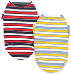 Dog Shirts Cotton Striped T-Shirt, Summer Pet Clothes for Small Dogs, 2-Pack Soft Puppy Apparel Cat Tee, Breathable Stretchy, Red Yellow XXL