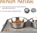 PEGGY11 Deep Stainless Steel Anti-Slip Dog Bowls with Silicone Mat - 2 Bowls + Mat, 6 Cups
