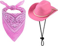 choyaxo Dog Cowboy Hat Dog Cowboy Costume for Small Pet Dogs Cat Cowboy Hat with Bandana Scarf Set Party Accessories (Pink, Large)