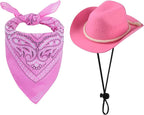 choyaxo Dog Cowboy Hat Dog Cowboy Costume for Small Pet Dogs Cat Cowboy Hat with Bandana Scarf Set Party Accessories (Pink, Large)