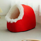 Cat Cave Bed——Soft and Cozy Pet Hideaway for Kittens and Puppies, Cat Bed Cave Perfect for Small Pets, Cave Cat Bed for Comfort and Warmth, Ideal for Snuggling and Resting. (Christmas red+White)
