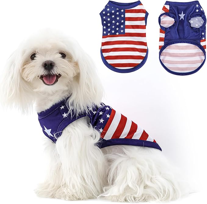 American Flag Inspired Dog Vest: Perfect Dog Shirt, Ideal Tank Top for Everyday Wear, Independence Day Celebrations Crafted Materials for a Cute and Stylish Look Blue S