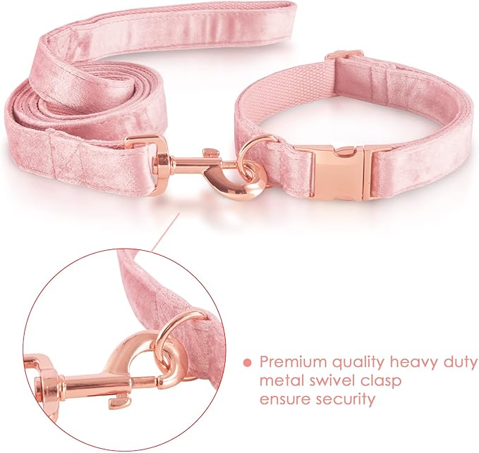 Bubblepup Velvet Dog Collar and Leash Set, Dog Collars for Small Medium Large Dogs Leash for Training & Walking