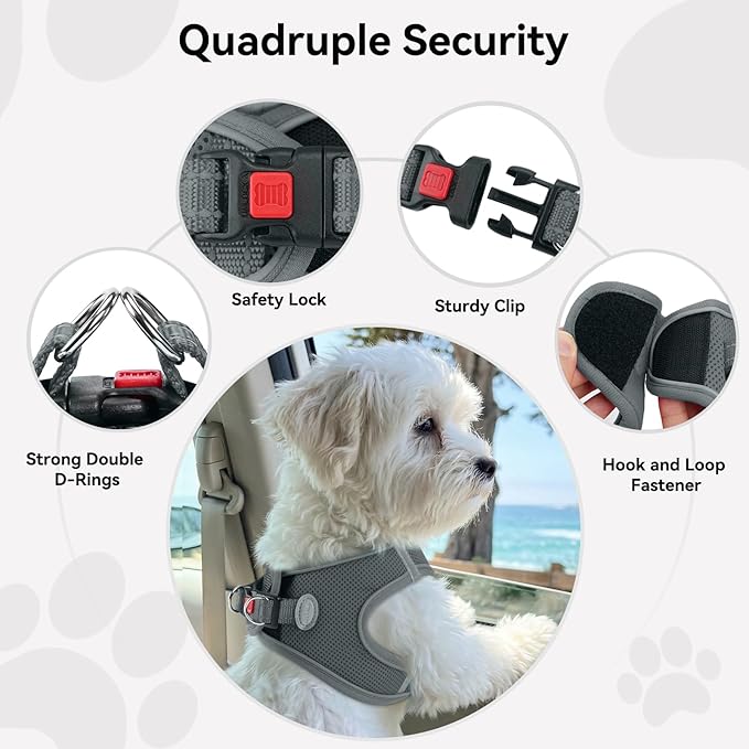 Joytale Small Dog Harness, Breathable Mesh Step-in Vest, Reflective Soft Padded Harnesses for Cats, Puppies and Extra Small Dogs, Gray, XXS