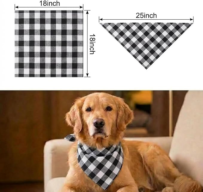 Dog Bandanas 1 Pack; Cotton Linen Black Checkered Bandana for Large Dogs; Soft Breathable Dog Accessories; Classic Dog Apparel & Accessories