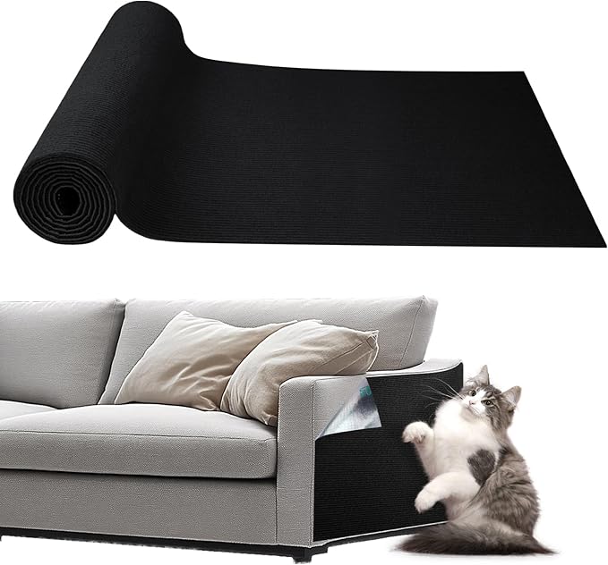 Cat Scratching Mat Self-Adhesive, 78.7'' x 15.8'' Trimmable Cat Scratch Pads Furniture Protector, DIY Climbing Cats Scratching Carpet for Couch, Door Frame or Wall Corner Protector (Black)