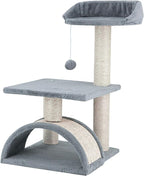 ScratchMe Tree Condo with Scratching Post, Cat Tower Pet Play House with Toy,24.4 inch(62cm), Grey