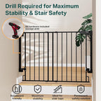 Cumbor 29.2–43" Baby Gate for Stairs, Wall-Mounted (Drill Required), Expandable No Bottom Bar Dog Gate, Auto Close Extra Wide Walk Thru, Pet & Toddler Proof Gate, Top & Bottom of Stairways(Black)