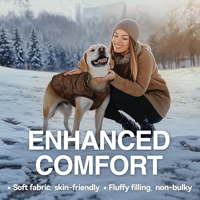 VIVAGLORY Softjoy Dog Coat, Dog Jacket for Winter & Christmas, Coat with Harness Hole, Reversible Plaid Checkered Warm Fluffy Heavy Duty for Puppy, XS, Coffee