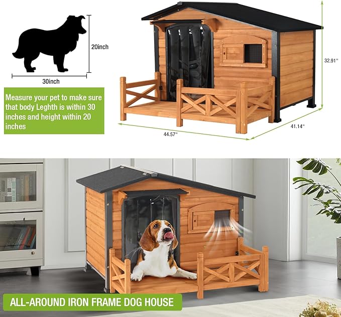 Outdoor Dog House Dog Kennel with Strong Metal Frame Dog Kenne for Small & Medium & Large Dogs,Large Platform,Brown