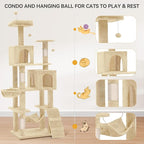 YITAHOME 190.5 cm Tall Heavy Duty Cat Trees for Large Cats, 75inch Maine Coon Tower Indoor with Scratching Post, Hammock, Cat Condo for Adult Cats,Beige