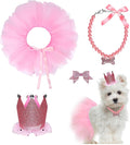 Dog Party Supplies Set - Pink Tutu Skirt, Birthday Hat, Necklace for Puppy Cat Halloween Wedding Costume
