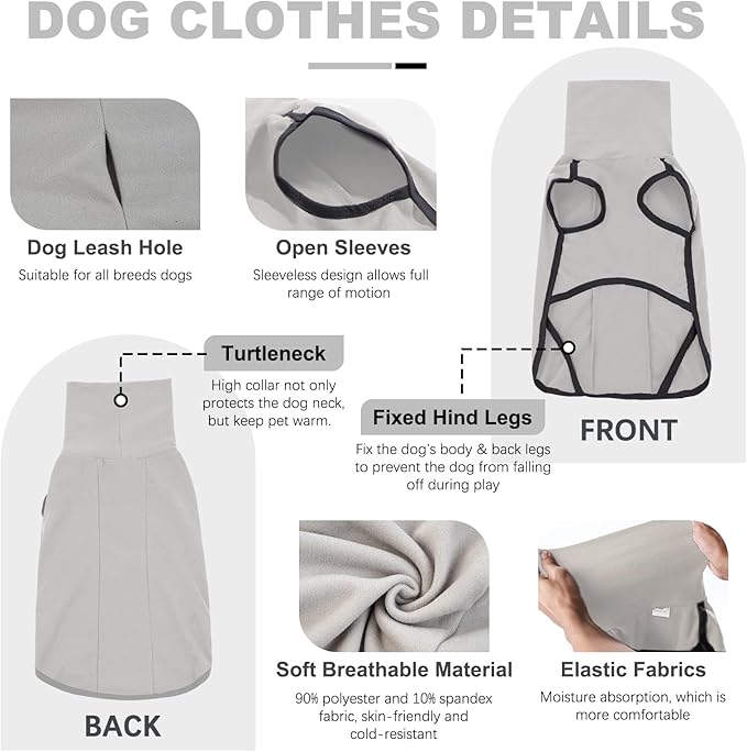 ROZKITCH Dog Winter Coat Soft Pullover Pajamas, Pet Windproof Warm Cold Weather Jacket Vest Cozy Jumpsuit Apparel Outfit Clothes for Walking Sleep Grey M