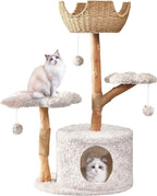 Easyego Modern Cat Tree, 43.3" Aesthetic Wood Cat Tree Tower for Large Cats, Luxury Cat Condo with Scratching Posts and Flower Platforms, Cat Furniture, Bullet Gray