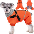 BRKURLEG Small Dog Winter Coat with Harness Built in, Orange Winter Dogs Jackets, Fullbody Dog Coat, Dogs Snowsuits Reflective Windproof Cold Weather Coats, Pet Warm Fleece Coats, L