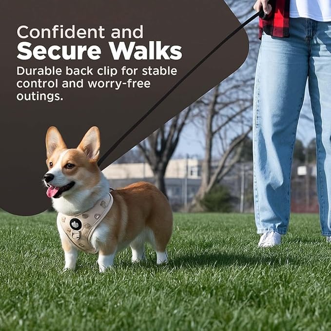 Haminway No-Pull Dog Harness for Medium Dogs – Reflective, Breathable Vest with Adjustable Chest & Neck Straps – Easy to Wear, Anti-Choke Harness for Safer Walks (Beige, Size Medium)