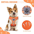 KOOLTAIL Thanksgiving Dog Harness for Small Medium Dogs,Dog Harness and Leash Set, Step in No Pull Soft Mesh Padded Adjustable and Reflective Pet Vest Puppy, Extra Harness for XS S Dogs Orange Plaid S