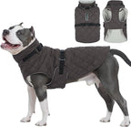 Kuoser Dog Coat Warm Fleece Lining Turtleneck Dog Jacket with Harness Built-in, Adjustable Windproof Cold Weather Coats with Quick Release Buckle Pet Winter Snowsuit for Extra Large Dogs, Grey 2XL