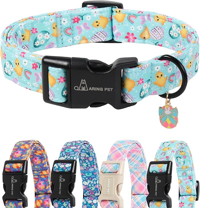 ARING PET Easter Dog Collar, Cute Mint Green Chick Egg Floral Pet Collars with Quick Release Buckle for Puppy Small Medium Large Boy Girl Dogs-XS
