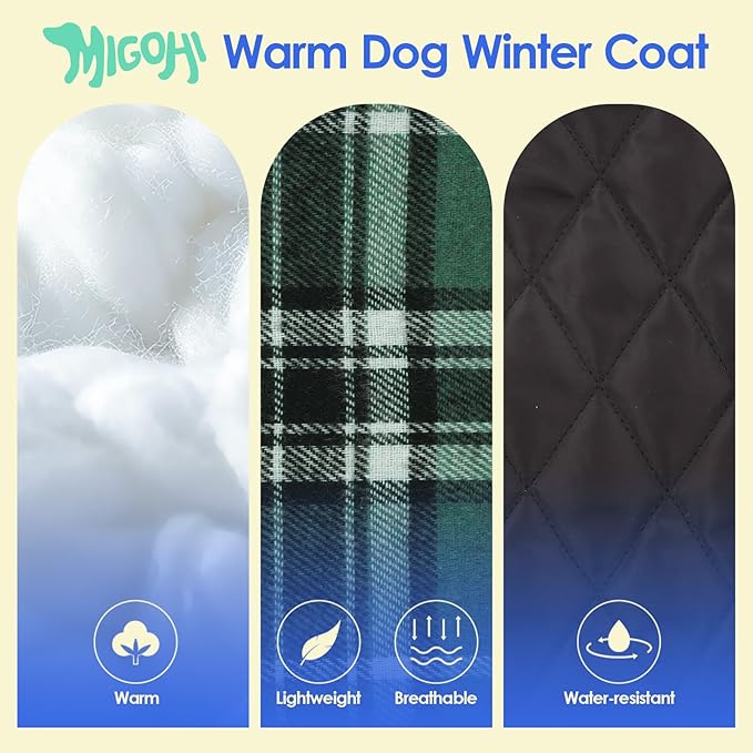 MIGOHI Dog Jackets for Winter, Reversible, Windproof, Waterproof Jackets in Plaid, Warm Vest for Medium Dogs, Green, M