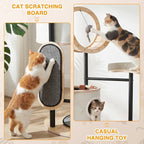 66-Inch Tall Cat Tree with Scratching Post Wooden Cat Tower with Dangling Ball Platform Hammock for Indoor Cats Large Adult