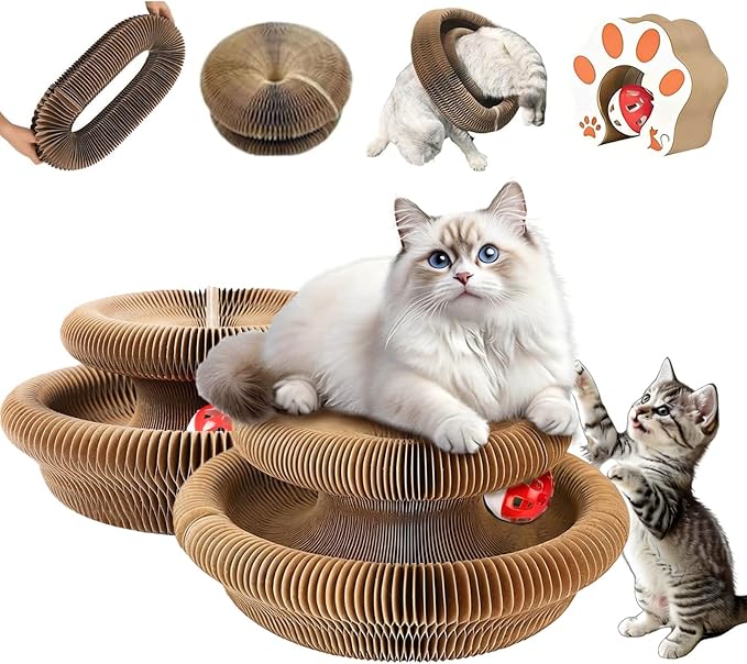 Kitty Curls Cat Toy,Magic Organ Cat Toy,Magic Organ Cat Scratcher Board,Foldable Recyclable Cat Accordion Toy for Indoor Cat Playing,Interactive Scratch Pad with Toy Ball(2pc)