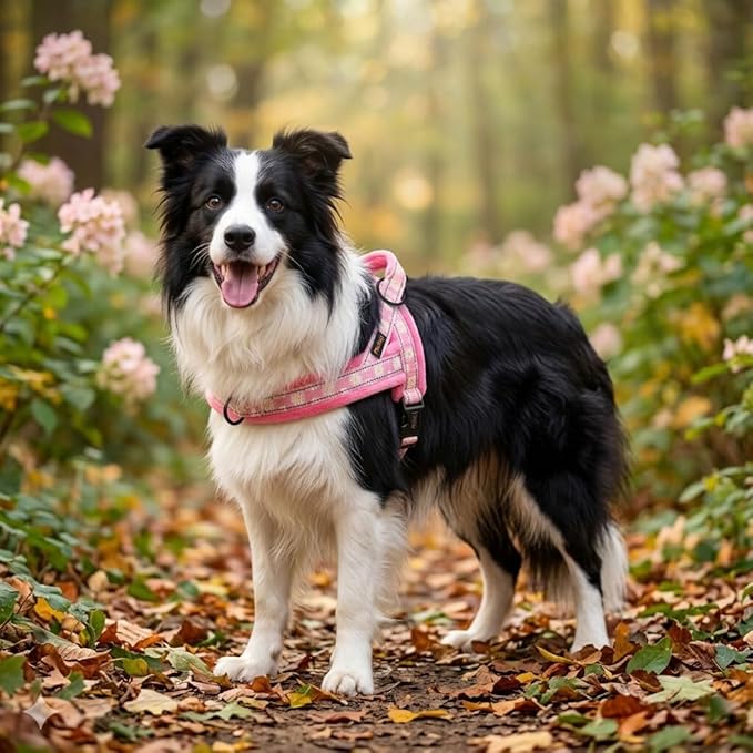 Didog No Pull Dog Harness with Soft Padded, Easy Walk Dog Harness with Quick Release Buckle, Adjustable & Reflective Pet Harness with Soft Padded for Medium Dogs (M:Chest 22-26", Pink)