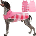 Kuoser Dog Winter Coat, Reversible Waterproof Dog Jacket with Reflective Strip, Warm Dogs Fleece Vest Adjustable Doggy Cold Weather Clothes Plaid Christmas Outfit Pet Apparel for Large Dogs, Pink L