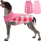 Kuoser Dog Winter Coat, Reversible Waterproof Dog Jacket with Reflective Strip, Warm Dogs Fleece Vest Adjustable Doggy Cold Weather Clothes Plaid Christmas Outfit Pet Apparel for Large Dogs, Pink L