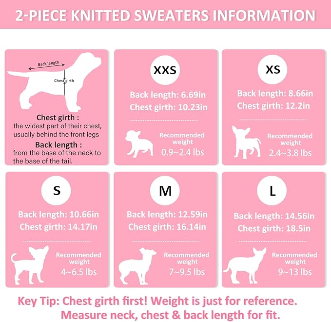 2 Pieces Dog Sweaters Turtleneck Knitted Chihuahua Yorkie Sweater, Dog Clothes for Small Dogs, Winter Warm Pullover Costumes, Pet Cat Sweater Cold Weather Puppy Clothes Outfits (Small)