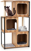 Tangkula Modern Cat Tree, 52 Inch Wooden Cat Condos with Metal Frame, Sisal Scratching Posts & Board, Washable Cushions, Multi-Level Cat Tower for Indoor Cats & Kittens (Natural)