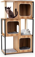 Tangkula Modern Cat Tree, 52 Inch Wooden Cat Condos with Metal Frame, Sisal Scratching Posts & Board, Washable Cushions, Multi-Level Cat Tower for Indoor Cats & Kittens (Natural)