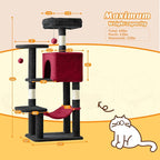 Cat Tree Tower 44 Inch, Small Cat Tower with Condo, Hammock, Sisal Scratching Posts, Extended Perch, Pet Play House for Indoor Kittens and Cats, Black Red