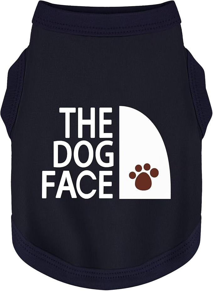 Personality Canine Attire: Soft, Lightweight Cotton Dog Clothes with 'The Dog Face' Print. Small and Medium Breeds, Perfect for Everyday Wear, Comfortable and Breathable Pet Shirt Dark Blue XXS