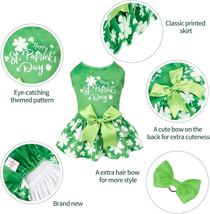 CuteBone St.Patrick's Day Dog Green Dress Velvet for Small Dogs Girl Puppy Dresses Clover Dog Clothes CVA14M-D