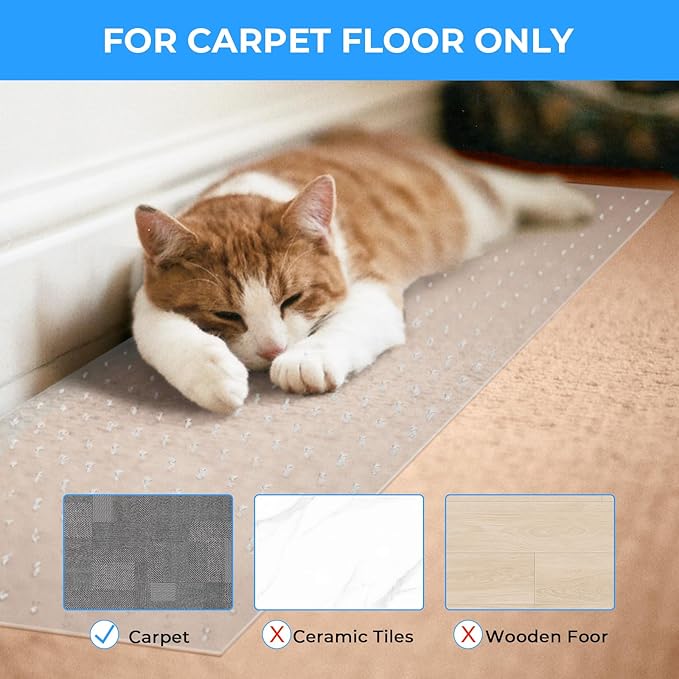 Carpet Protector for Pets Cat Scratch Carpet Protector Easy to Cut Plastic mat for Carpet Anti Scratch Under Door Mat Carpet Scratch Stopper from Cat Dog Scratching 3.6FT (Clear, 3pcs)
