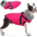 Queenmore Dog Jackets for Large Dogs,Dog Coat with Harness Built in,Waterproof Dogs Coats with Zipper On Back,Warm Fleece Lining Cold Weather Pet Coats with Furry Collar for Labrador,Rosered,XL