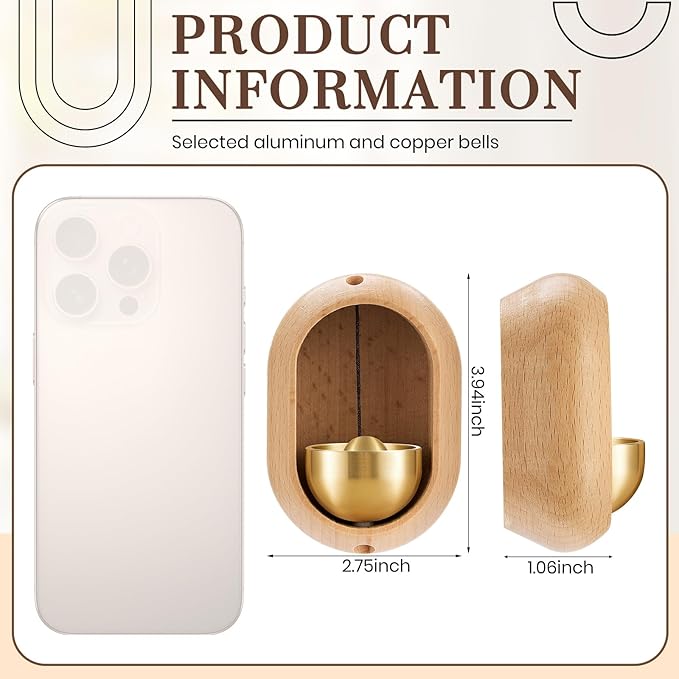 2 Pcs Shopkeepers Bell for Door Opening, Magnetic Wood Doorbell Chime When Door Opens, Magnetic Doorbell for Cafe Glass Doors Store Entrance, Housewarming Gift(Oval,4.13 x 2.95 Inches)