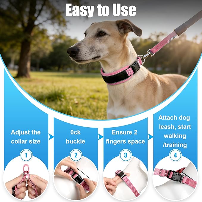 Lightweight Prong Collar for Dogs, Reflective No Pull Dog Collar | Adjustable Size Dog Pinch, Breathable Woven Fabric Air Grid Technology, Martingale Collar for Dogs Training（Pink-XL）