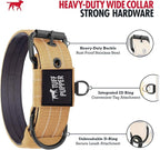 Tuff Pupper Heavy Duty Tactical Dog Collar | 1.5" Wide Ballistic Nylon | Reflective Stitching | Integrated ID Tag Holder | Stainless Steel Buckle | Padded Lining | Medium & Large Dogs (Tan, Medium)