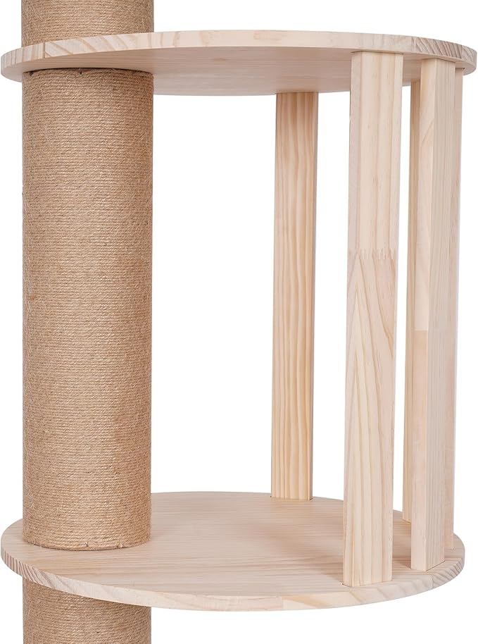Cat Climbing Tower, Natural Sisal Rope Scratching Post Adjustable Tall Cat Activity Tree, Floor to Ceiling cat Tree,100.4-104.3" Tall Wood Cat Tower Tree Wall with Sisal Scratching Climbing Posts