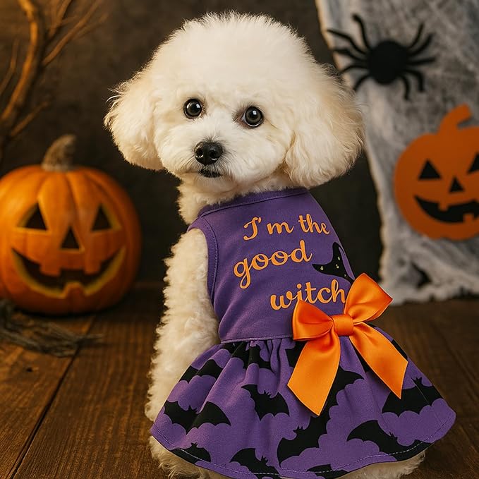 Abbylike 3 Pcs Seasonal Dog Outfits Christmas Halloween Thanksgiving Pet Costume Cotton Holiday Puppy Dress Lightweight Pet Apparel with Bowknot for Large Medium Cat Clothing, Medium
