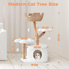 Easyego Modern Cat Tree, 40.5" Aesthetic Wood Cat Tree Tower for Large Cats, Luxury Cat Condo with Scratching Posts and Flower Platforms, Cat Furniture, White