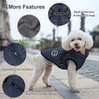 Dog Winter Coat, Warm Dog Jacket Reflective Adjustable Fleece Vest with Harness Built in,Windproof Pet Snow Jacket Snowsuit with Zipper for Small Medium Dogs, Navy Blue XS