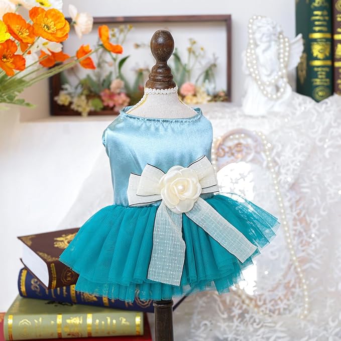 Fashion Sweet Puppy Dog Blingbling Princess Skirt Pet Dog Lace Cake Camisole Tutu Dress J-Blue L
