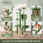 Cactus Cat Tree, Multi-Level Cat Activity Tree with Plush Perch, Scratching Posts and Ramp, Cat Cave Condo for Large Cats and Kittens, 70-Inch