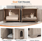 HOOBRO Double Litter Box Enclosure with Cat Tree, 45.3" L x 17.7" W x 68.9" H All-in-One Modern Cat Tower with Bed, Hidden Litter Box Enclosure Furniture, with Hammock, Sisal Posts, Greige BG22MZ03