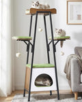 46-Inch Modern Cat Tree Tower for Large Cats, Multi-Level Cat Tower with Playful Toy Balls, Large Perch, Cat Condo, Removable Pads, Green