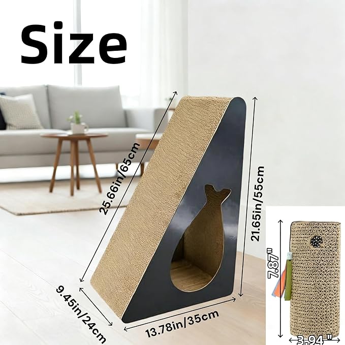 2-in-1 Set: 9.45" 6-Sided Cat Scratcher Post for Indoor Cats, Reversible Triangle Cardboard Scratching Pad with Bonus Small Scratch Pad, Durable Furniture Protector for Kittens & Senior Cats