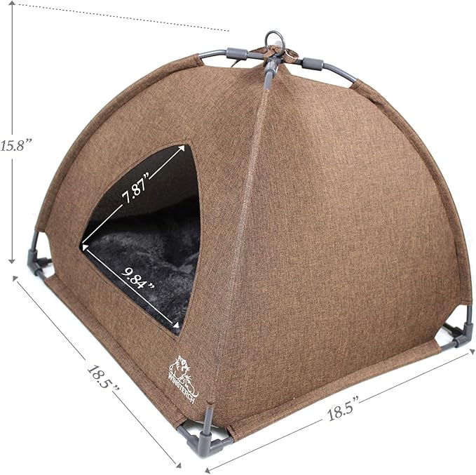 Winsterch Cat Bed Cave for Indoor Cats, Small Pet Tent Cave for Cats, Kittens, and Small Dogs, Warming Cat House with Removable Washable Cushion (18.5'‘ x 18.5’' x 15.8'', Brown)